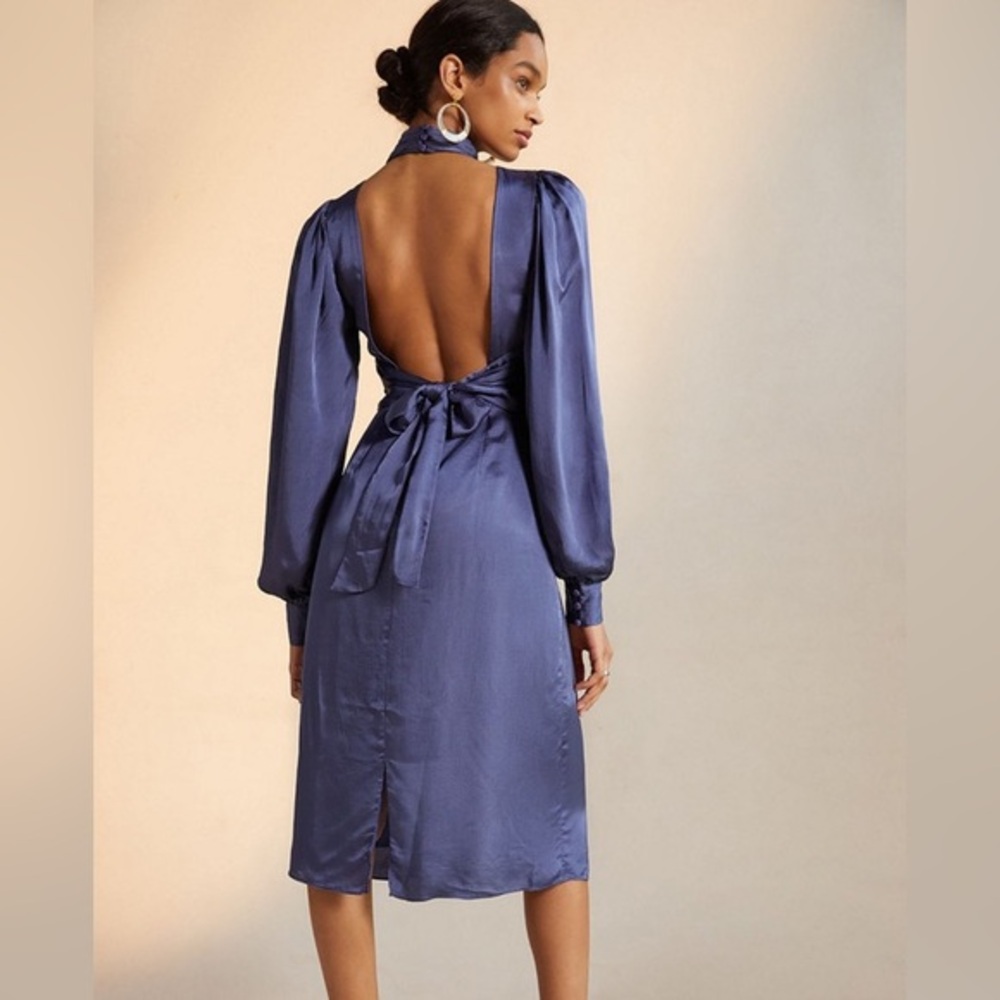 Hutch Open-Back Long Sleeve Midi Dress in Slate‎ Blue/Purple